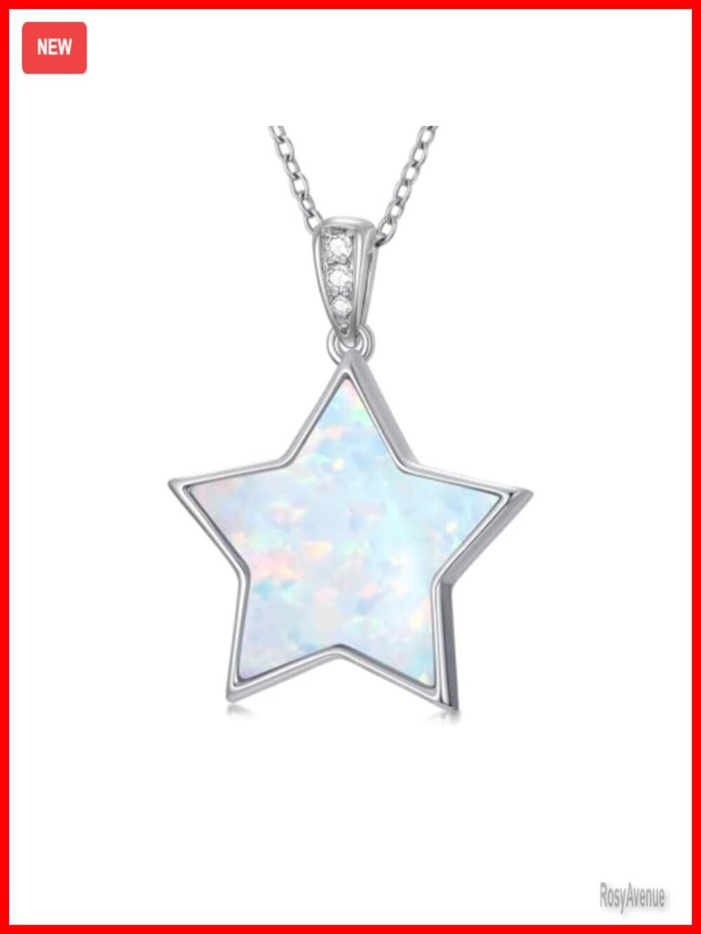 925 Sterling Silver Star Opal Pendant Necklace 18+2 Inch Adjustable